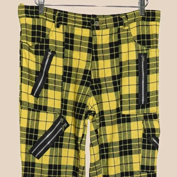 Vintage‎ Mens Yellow Black Plaid Mid Rise Fall Winter Punk Pants Size 36W 32L - Picture 2 of 5